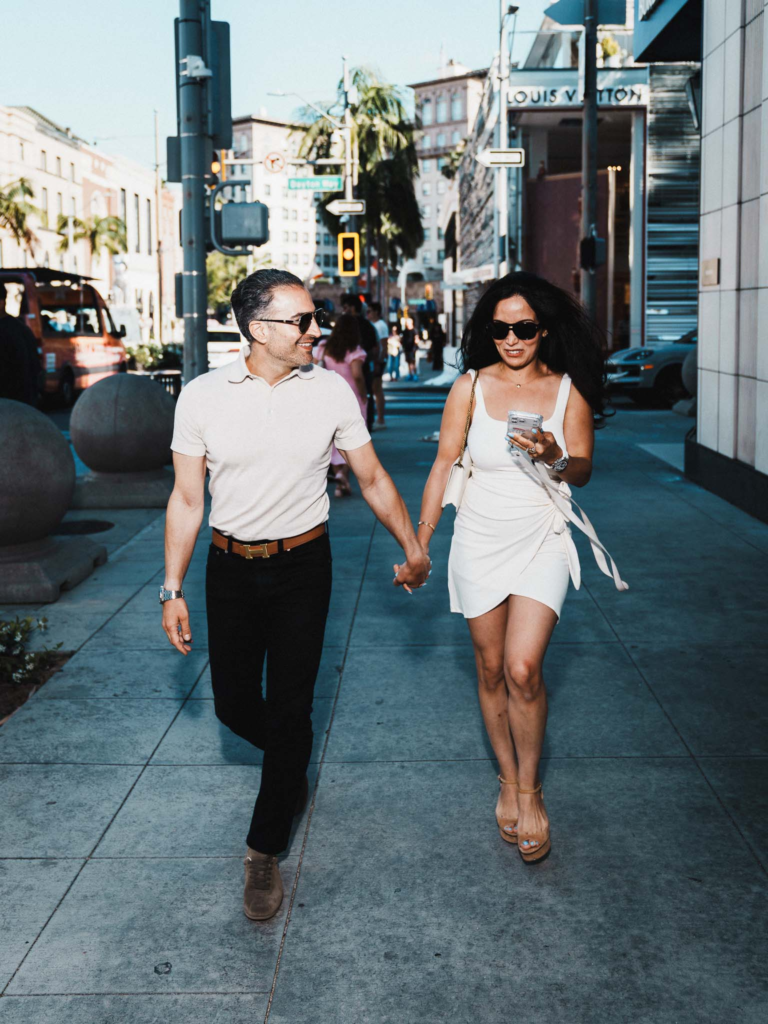 Sonia Mans luxury lifestyle portrait walking Rodeo Drive Beverly Hills editorial couple street photography Johnny Hann Photo high end fashion environment